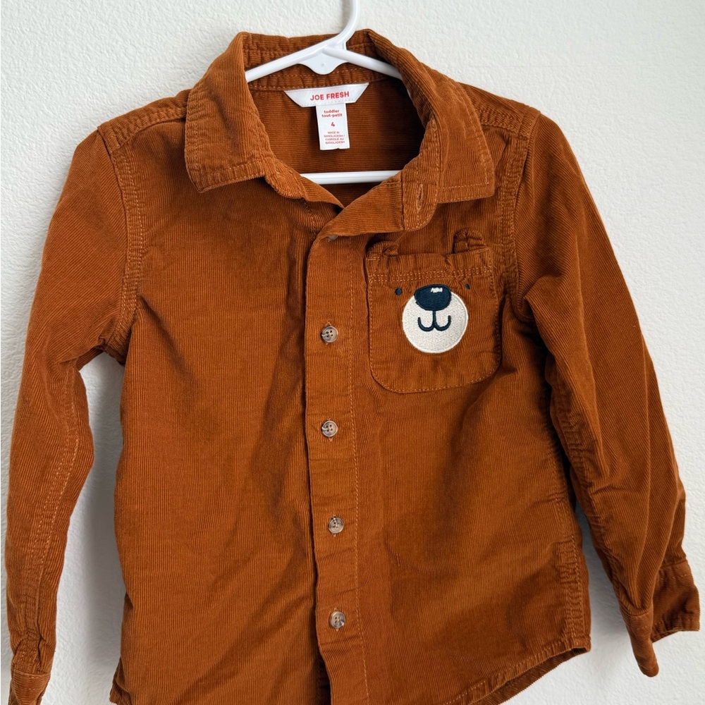 Joe Fresh Kids' Brown Corduroy Shirt with Bear Patch